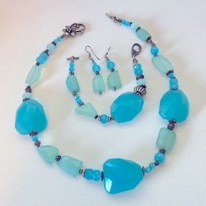 Turquoise and blue faceted necklace, earring, and bracelet set